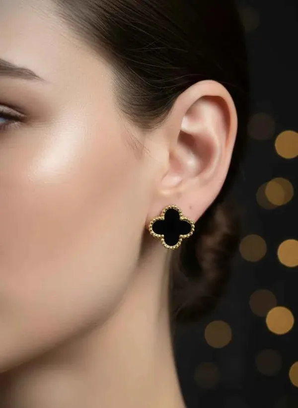 Black_Enamel_Clover_Stud_Earrings_18k_Gold_Tone_Luxury_Jewellery