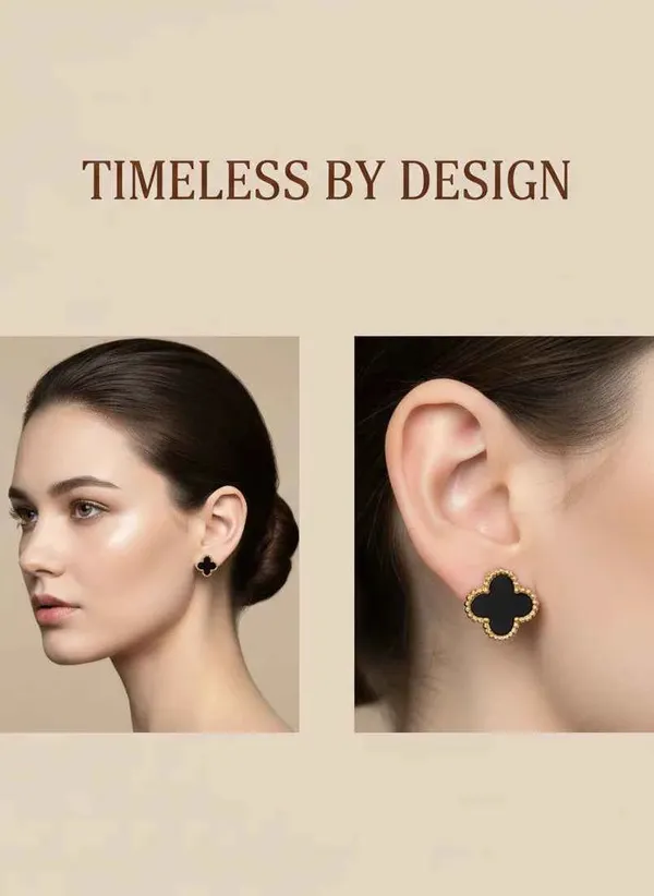 Black_Enamel_Clover_Stud_Earrings_18k_Gold_Tone_Luxury_Jewellery