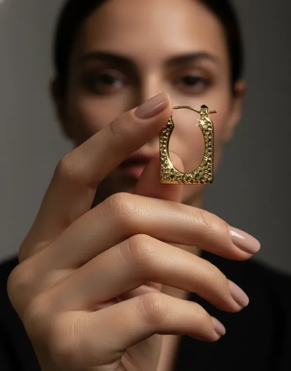 Hammered_Square_Hoop_Earrings_Gold_Tone_Finish