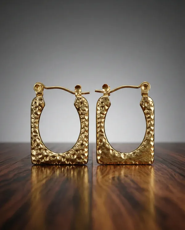 Hammered_Square_Hoop_Earrings_Gold_Tone_Finish
