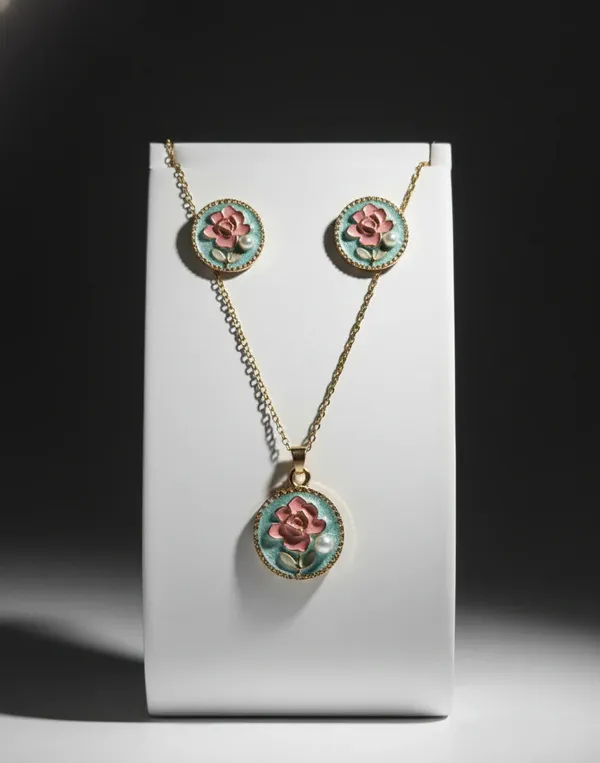 Hand_Painted_Floral_Jewellery_Set_Necklace_Earrings_In_Golden_Bloom