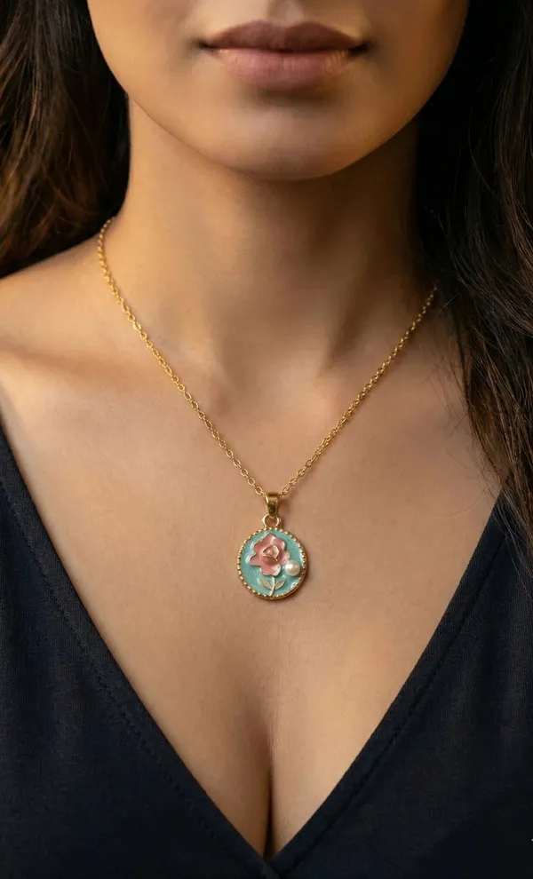 Hand_Painted_Floral_Jewellery_Set_Necklace_Earrings_In_Golden_Bloom