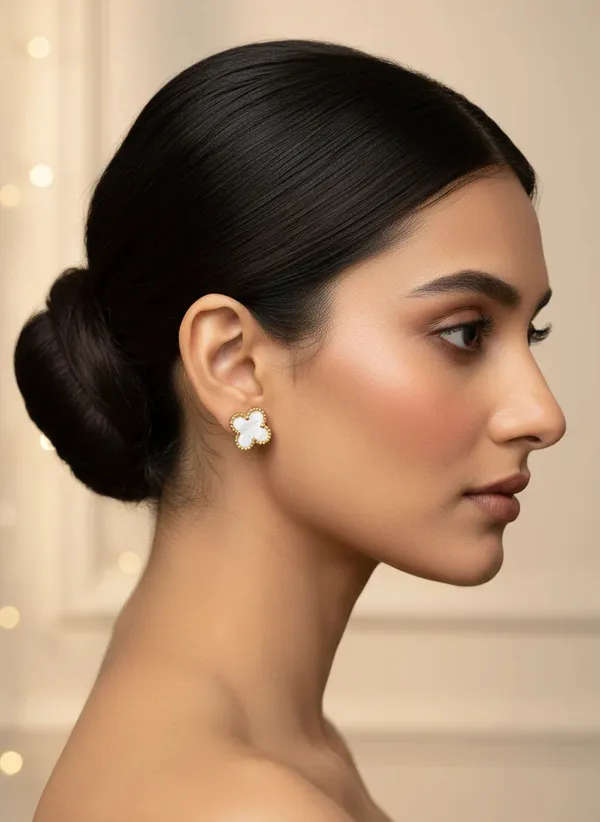 Ivory_Clover_Stud_Earrings_Gold_Tone_Finish