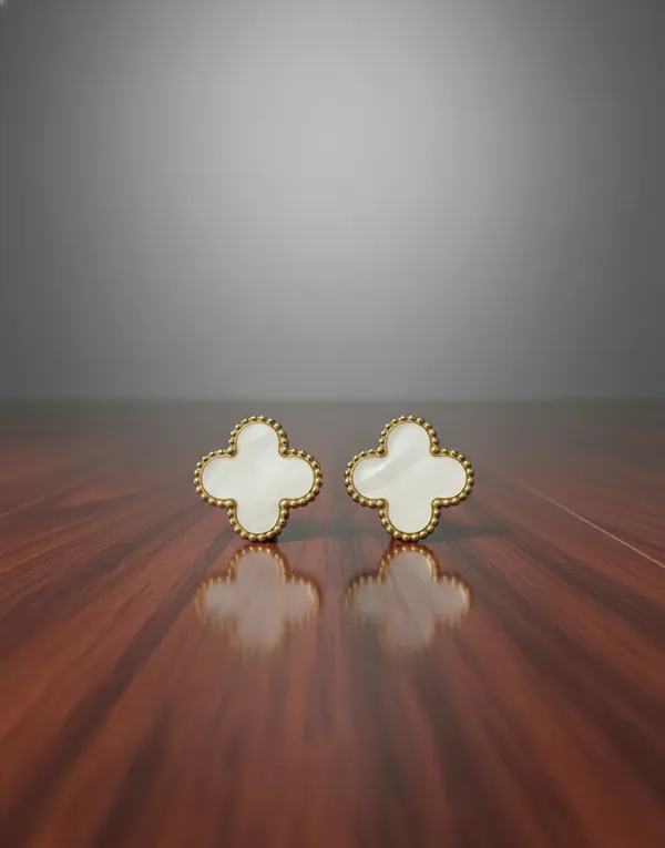 Ivory_Clover_Stud_Earrings_Gold_Tone_Finish