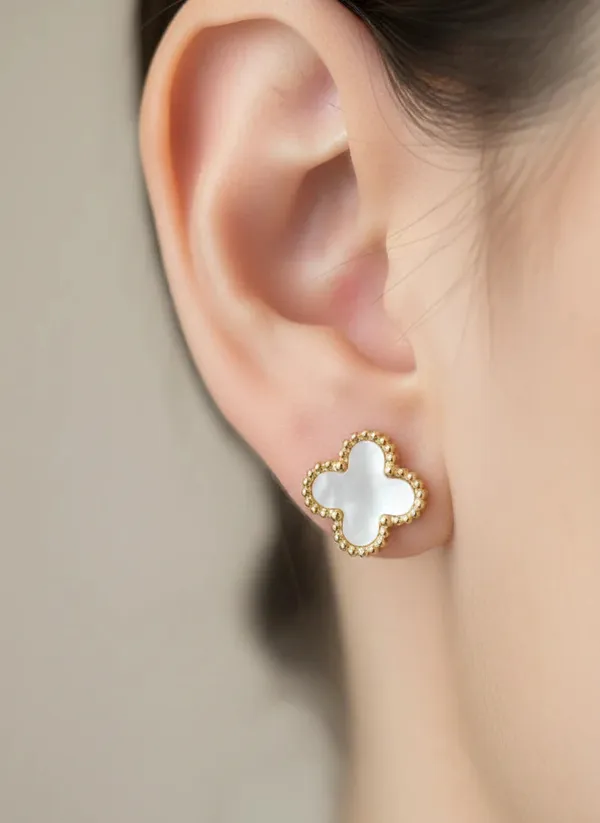 Ivory_Clover_Stud_Earrings_Gold_Tone_Finish