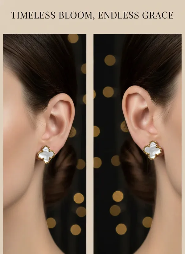 Ivory_Clover_Stud_Earrings_Gold_Tone_Finish