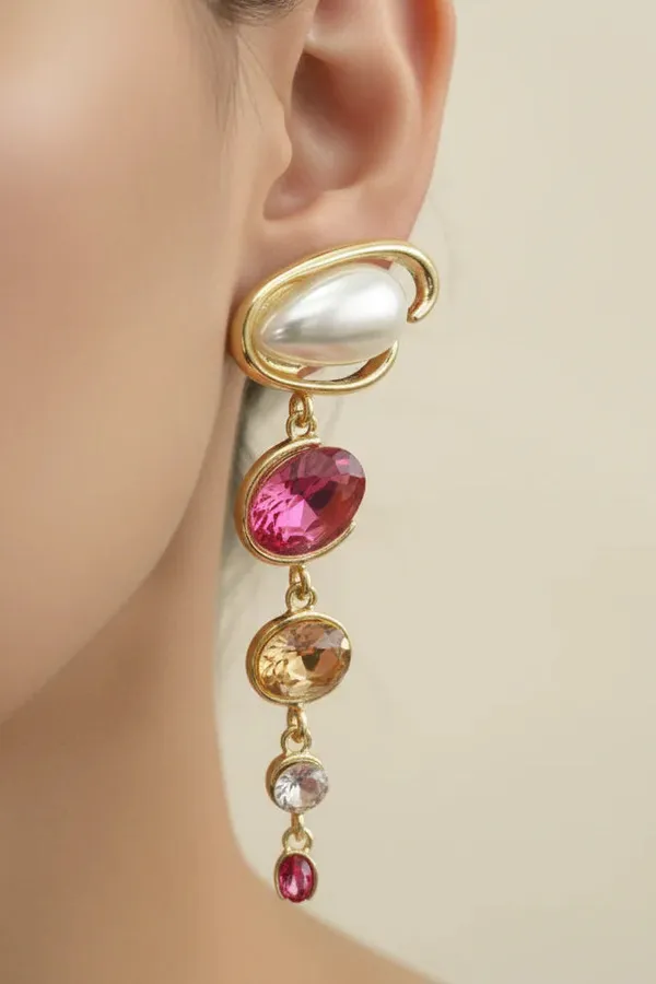 Pearl_Ruby_Cascade_Earrings_Gold_Tone_Statement_Jewellery