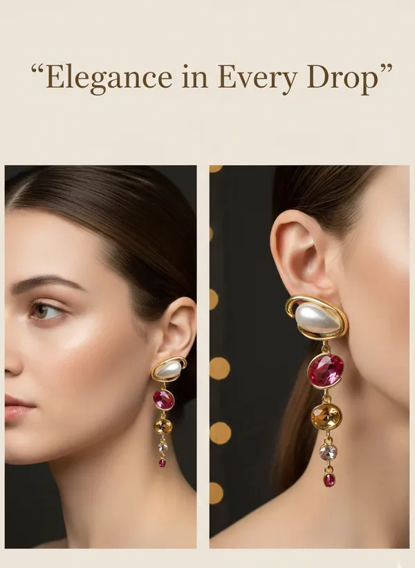 Pearl_Ruby_Cascade_Earrings_Gold_Tone_Statement_Jewellery