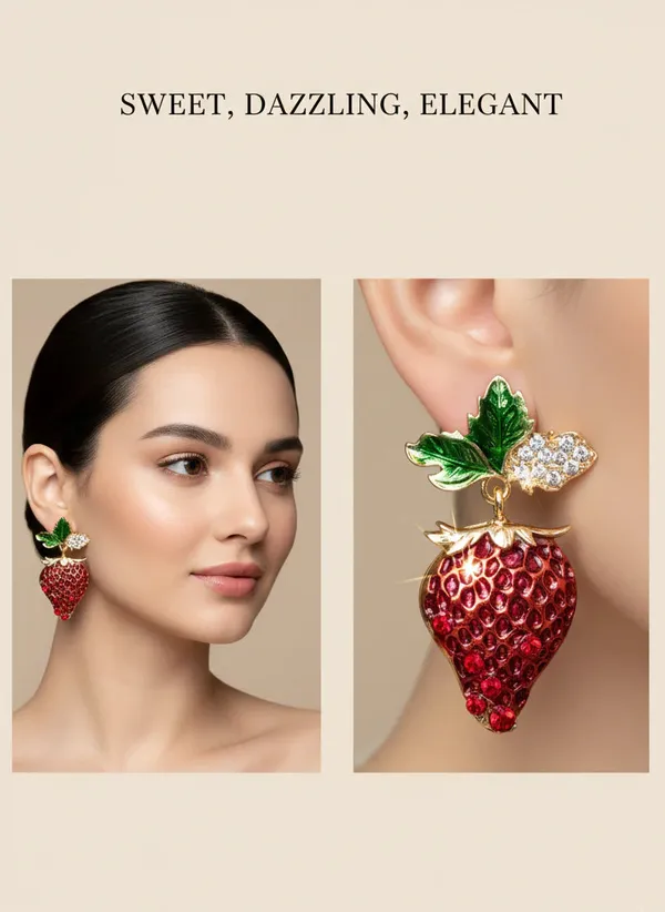 Scarlet_Strawberry_Earrings_Gold_Tone_Playful_Statement_Jewellery