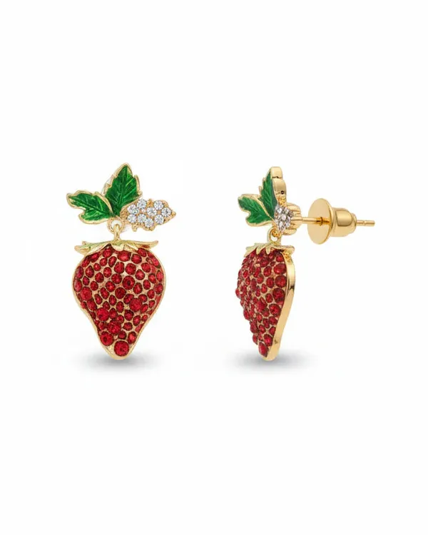 Scarlet_Strawberry_Earrings_Gold_Tone_Playful_Statement_Jewellery