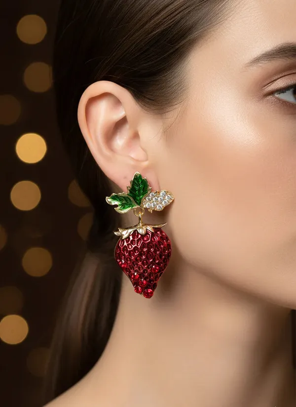 Scarlet_Strawberry_Earrings_Gold_Tone_Playful_Statement_Jewellery