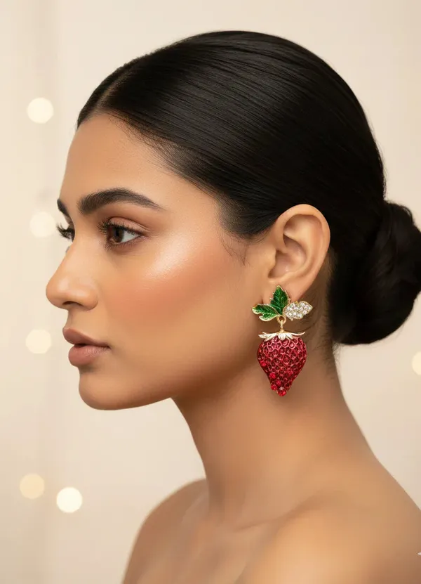 Scarlet_Strawberry_Earrings_Gold_Tone_Playful_Statement_Jewellery