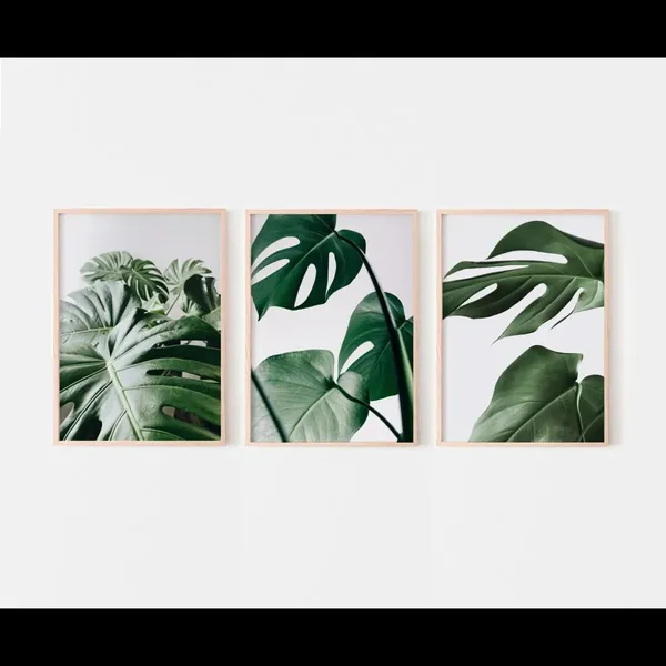 Wooden_Tropical_Leaf_Print_Framed_Wall_Art_Set_-_Set_Of_3