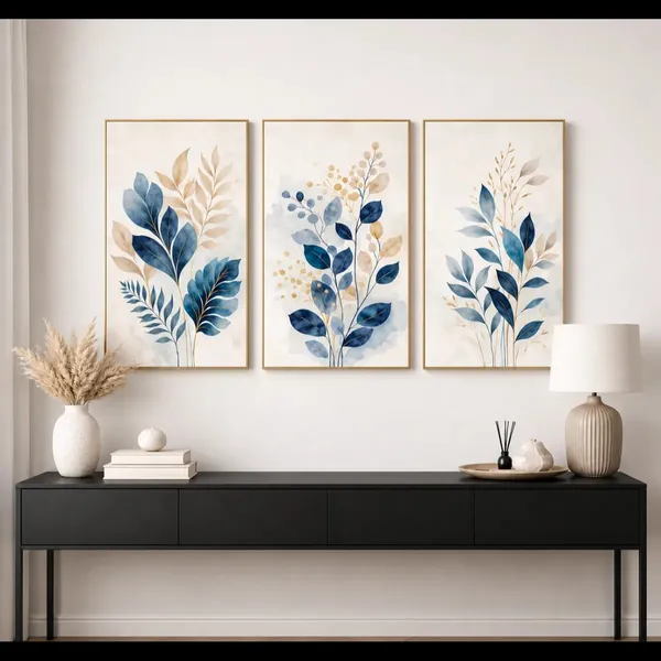 Botanical_Blue_Leaf_Framed_Wall_Art_-_Set_Of_3