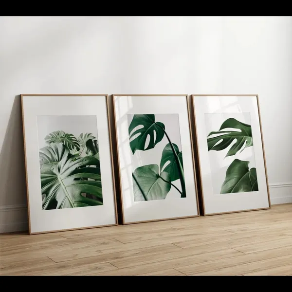 Wooden_Tropical_Leaf_Print_Framed_Wall_Art_Set_-_Set_Of_3