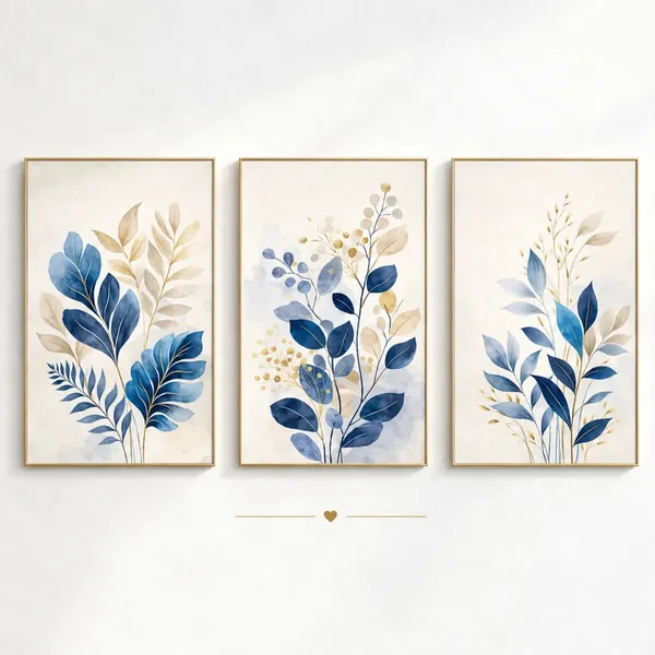 Botanical_Blue_Leaf_Framed_Wall_Art_-_Set_Of_3