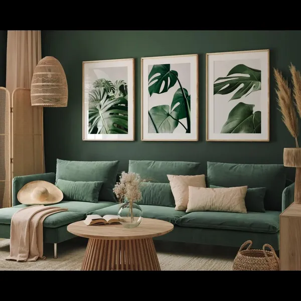 Wooden_Tropical_Leaf_Print_Framed_Wall_Art_Set_-_Set_Of_3