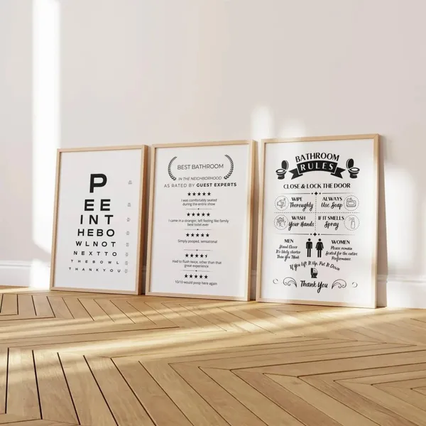 Wood-Frame_Modern_Typography_Set_Of_3_Bathroom_Wall_Art