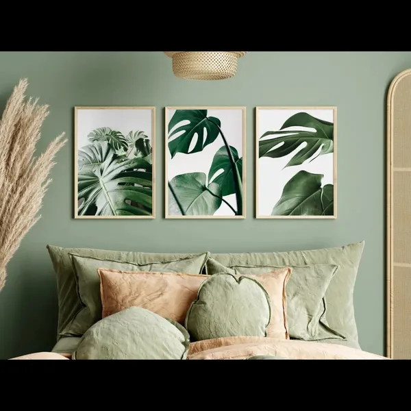Wooden_Tropical_Leaf_Print_Framed_Wall_Art_Set_-_Set_Of_3