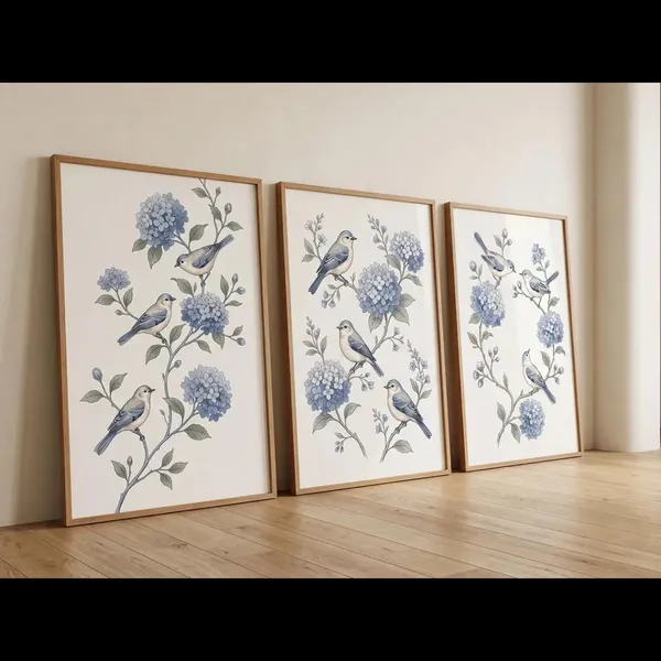 Wooden_Botanical_Bird_Print_Framed_Wall_Art_Set_-_Set_Of_3