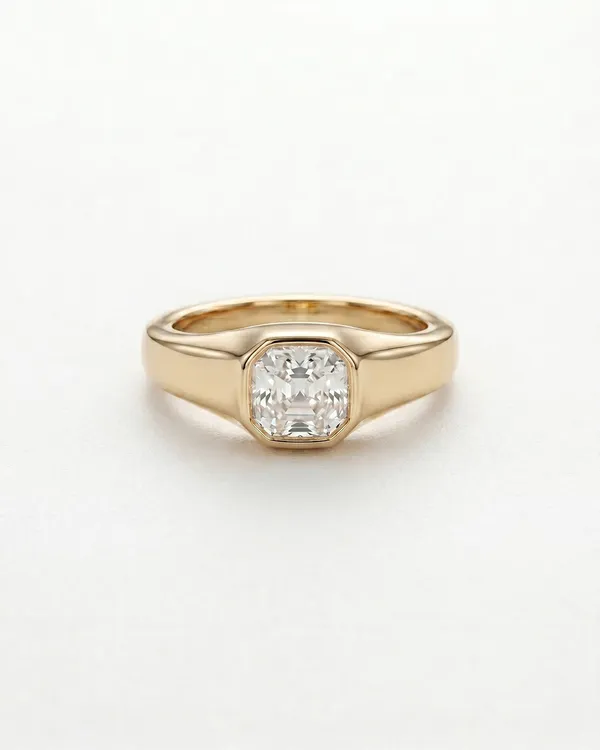 Bezel_Set_Asher_Cut_Moissanite_Diamond_Ring_Gold