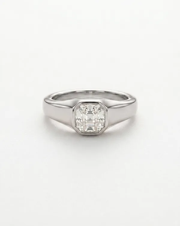 Bezel_Set_Asher_Cut_Moissanite_Diamond_Ring_Silver