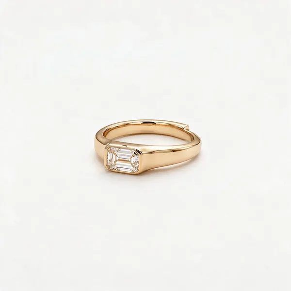 Bezel_Set_Emerlald_Cut_Moissanite_Diamond_Ring_Gold