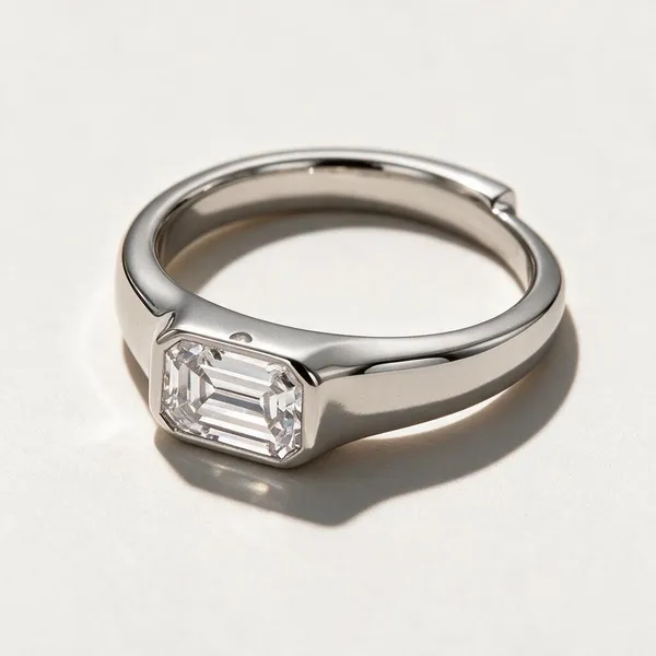 Bezel_Set_Emerlald_Cut_Moissanite_Diamond_Ring_Silver