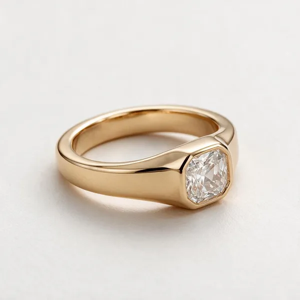 Bezel_Set_Asher_Cut_Moissanite_Diamond_Ring_Gold