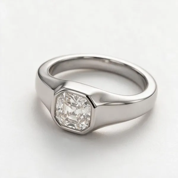 Bezel_Set_Asher_Cut_Moissanite_Diamond_Ring_Silver