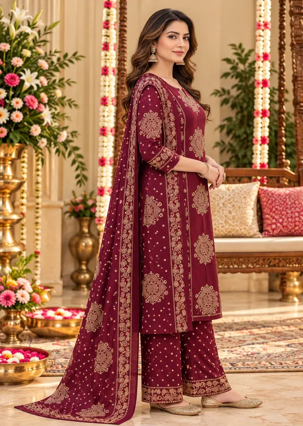 Maroon_Floral_Printed_Straight_Kurta_Palazzo_Dupatta_Set_For_Women