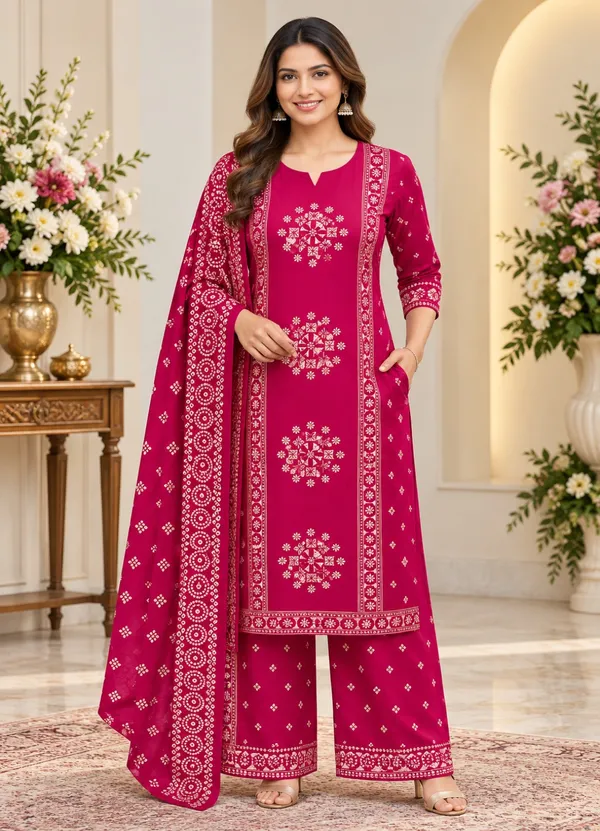 Magenta_Printed_Straight_Kurta_Pant_Dupatta_Set_For_Women
