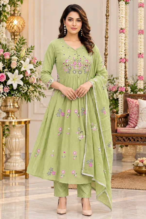 Green_Floral_Embroidered_Anarkali_Kurta_Suit_Set_For_Women