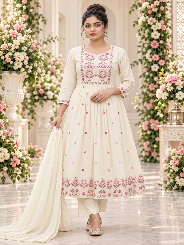 Cream_Pink_Floral_Embroidered_Anarkali_Suit_Set_For_Women