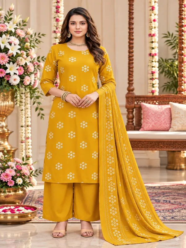 Mustard_Yellow_Floral_Printed_Straight_Kurta_Palazzo_Set_For_Women