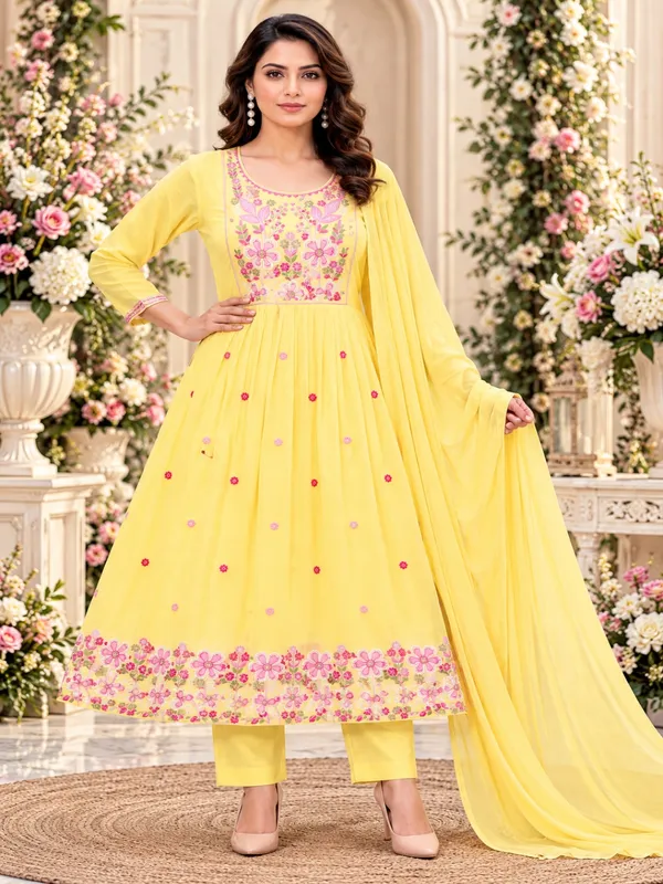Yellow_Floral_Embroidered_Anarkali_Kurta_Suit_Set_For_Women