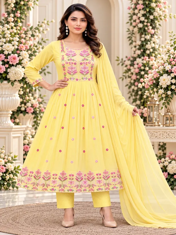 Yellow_Floral_Embroidered_Anarkali_Kurta_Suit_Set_For_Women