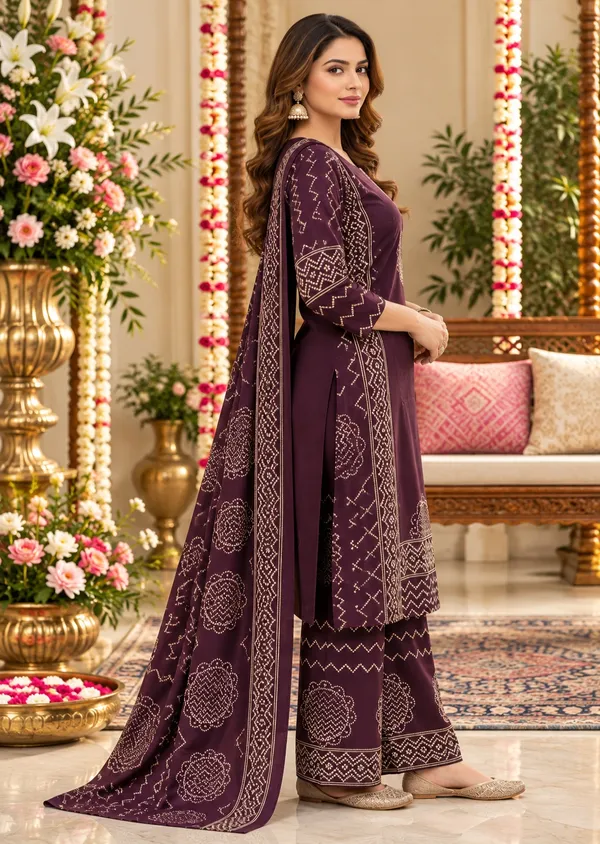 Plum_Geometric_Printed_Straight_Kurta_Palazzo_Dupatta_Set_For_Women