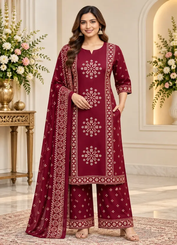 Maroon_Printed_Straight_Kurta_Palazzo_Dupatta_Set_For_Women