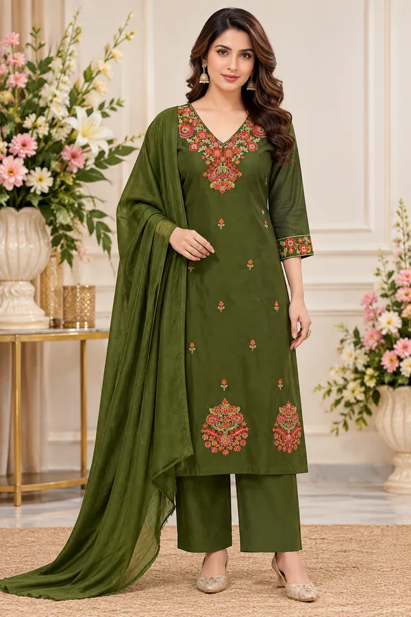 Olive_Green_Floral_Embroidered_Straight_Kurta_Suit_Set_For_Women