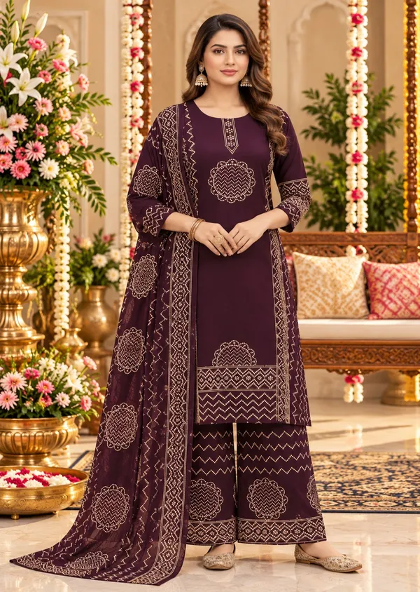 Plum_Geometric_Printed_Straight_Kurta_Palazzo_Dupatta_Set_For_Women