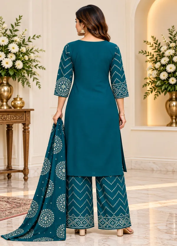 Teal_Printed_Straight_Kurta_Palazzo_Dupatta_Set_For_Women