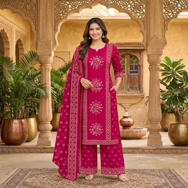 Magenta_Printed_Straight_Kurta_Pant_Dupatta_Set_For_Women
