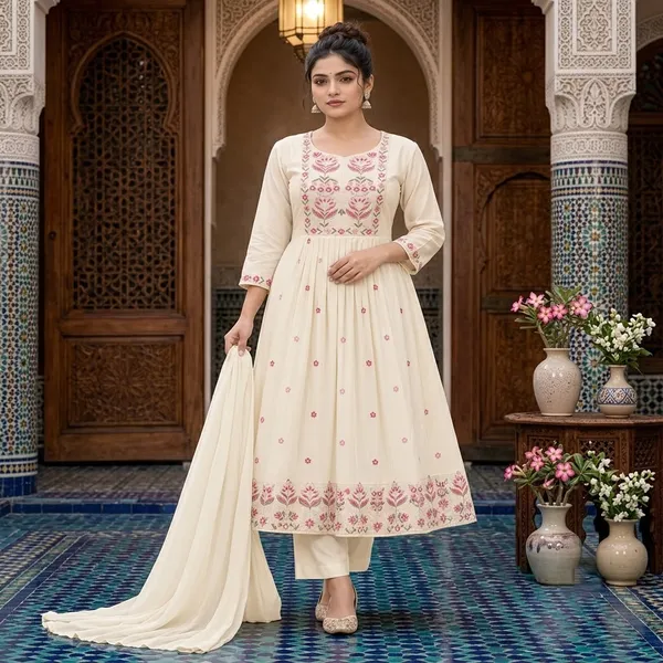 Cream_Pink_Floral_Embroidered_Anarkali_Suit_Set_For_Women