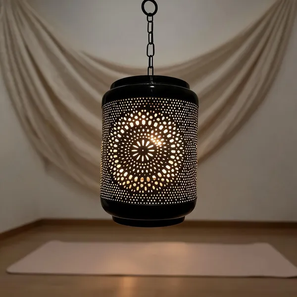 Metal_Glass_Floral_Electric_Hanging_Lantern_Black