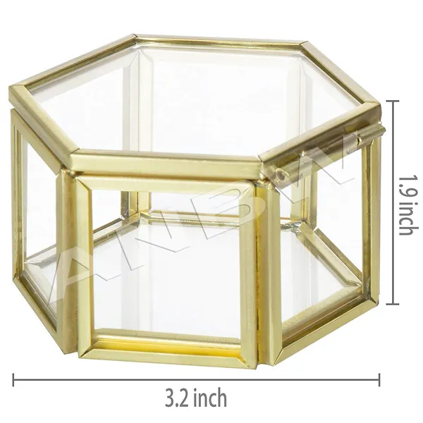 Anbw_Handicraft_Small_Hexagonal_Clear_Glass_Brass_Metal_Jewelry_Cases_Set_Of_2_Size_3_1_L_2_8_W_1_8_H_Inches
