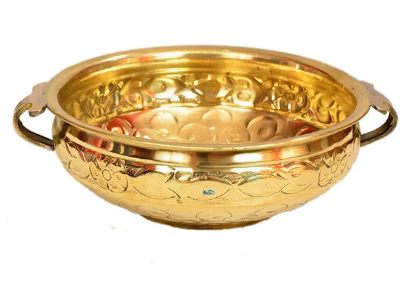 Handicrafts_Brass_Decorative_Embossed_Flower_Design_Urli_Gold_12x12_Inch