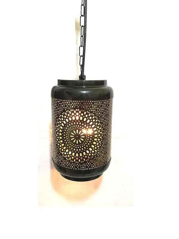 Anbw_Handicraft_Metal_Flower_Design_Lantern_With_Electric_Fitting_Color_Black