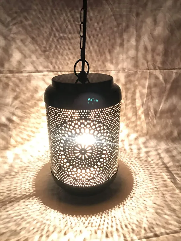 Anbw_Handicraft_Metal_Flower_Design_Lantern_With_Electric_Fitting_Color_Black