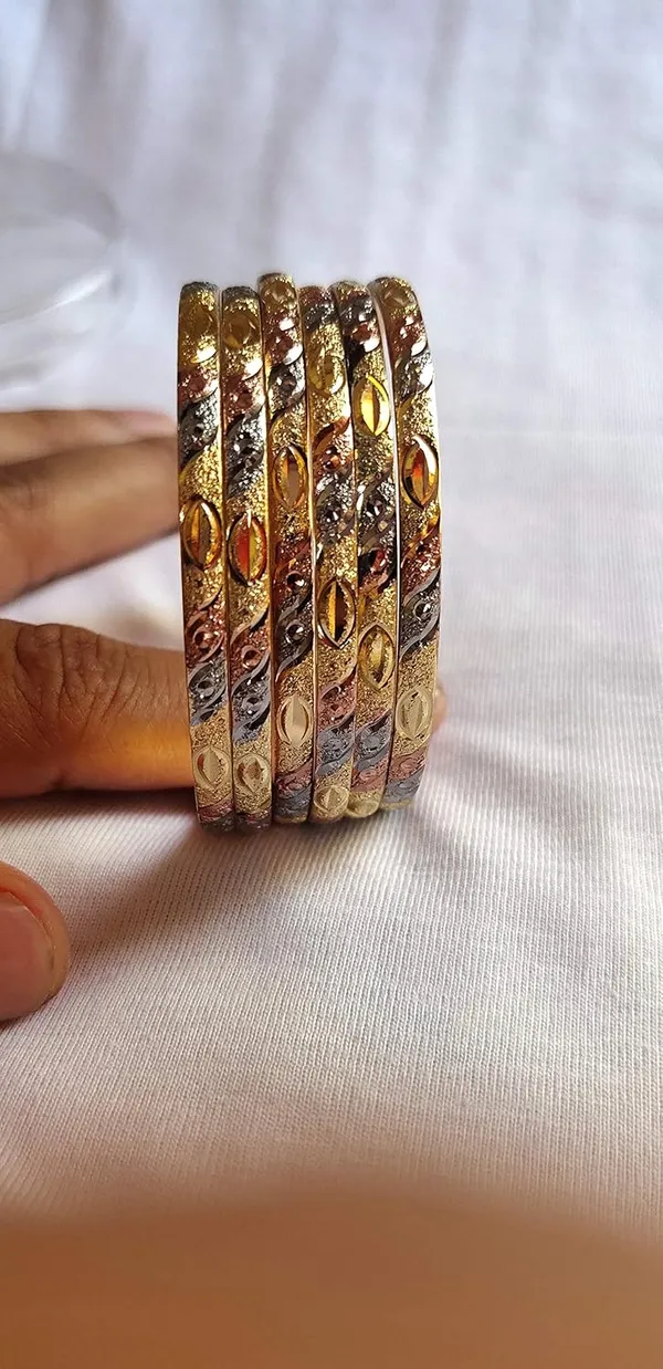 Anbw_Handicrafts_Gold_Plated_Original_Gold_Look_Bracelet_3_Tone_Color_Design_Bangle_Set_Of_6_Bangles_Jewellery_For_Girls_And_Women_Size_2_2_Inch